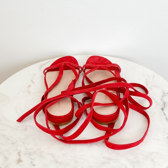 NEW Stuart Weitzman Anita Lace Up Suede Sandal Ruby Red Size 6.5 - Picture 5 of 6